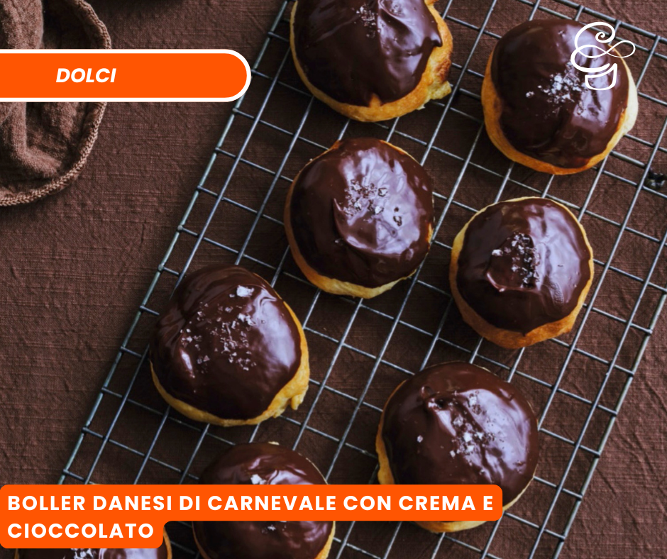 Boller danesi di Carnevale con crema e cioccolato